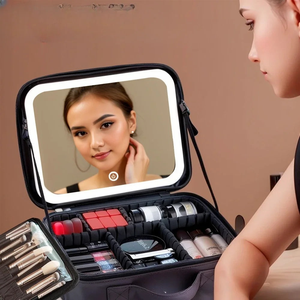 COSMETIQUERA CON ESPEJO LED TOUCH – ILUMINACIÓN PROFESIONAL PORTÁTIL