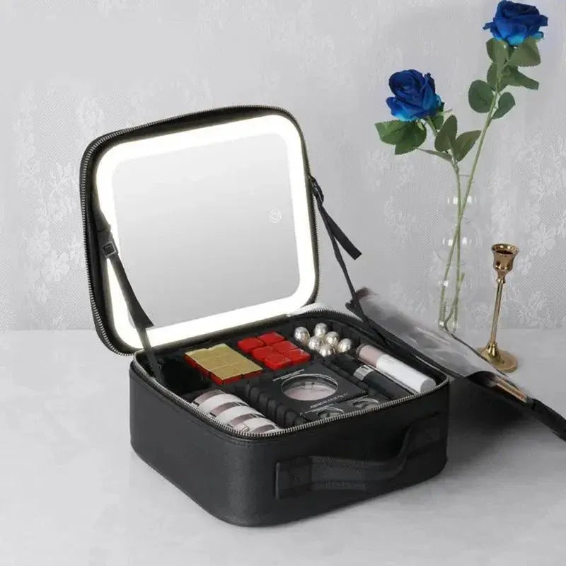 COSMETIQUERA CON ESPEJO LED TOUCH – ILUMINACIÓN PROFESIONAL PORTÁTIL