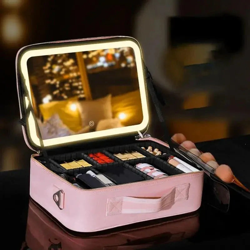 COSMETIQUERA CON ESPEJO LED TOUCH – ILUMINACIÓN PROFESIONAL PORTÁTIL